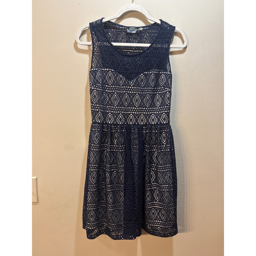 Guess‎ Navy Blue Crochet Lace Sleeveless Fit and Flare Cocktail Dress Size S M